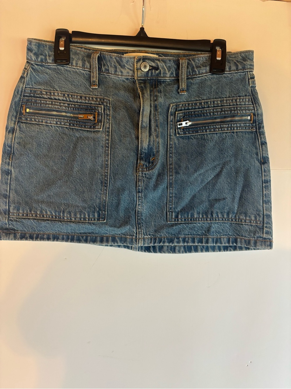 Abercrombie & Fitch High Rise Blue Denim Mini Skirt Size 8 Pockets Button